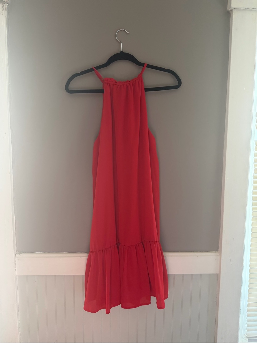 Aqua red pleated halter dress